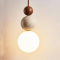 Lampe suspendue moderne en travertin et acajou - NaturaLuxe