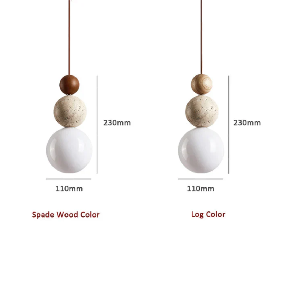 Lampe suspendue moderne en travertin et acajou - NaturaLuxe