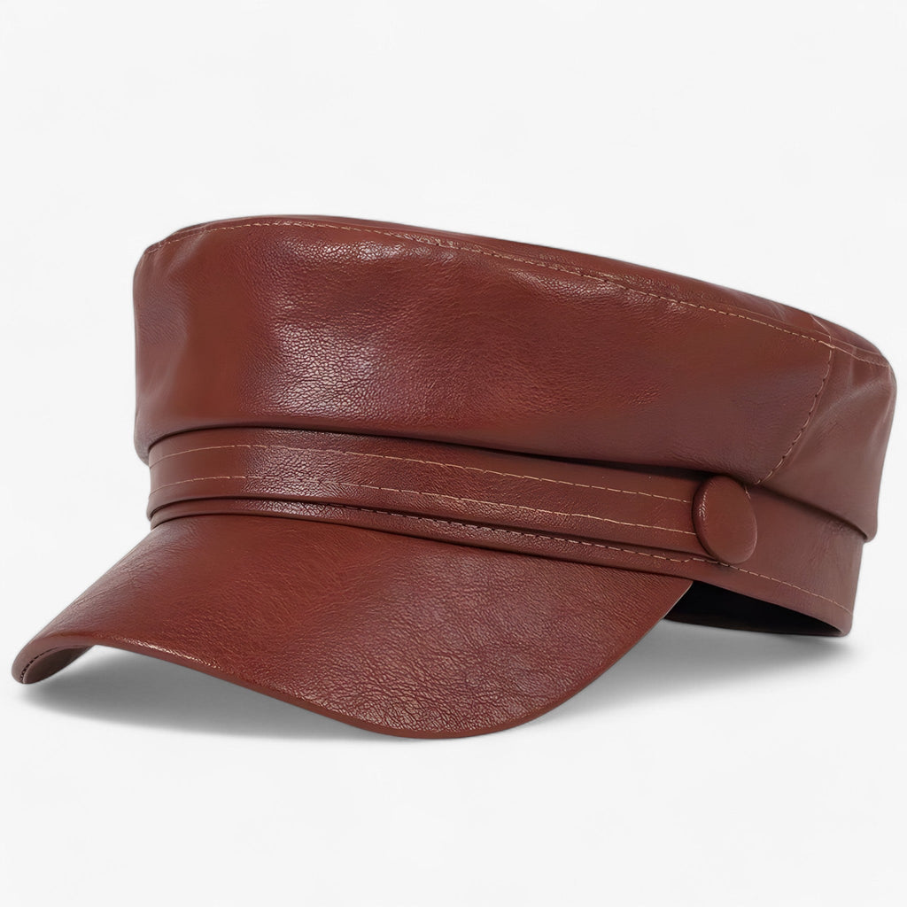 Casquette plate octogonale pour femmes en cuir PU – Valence