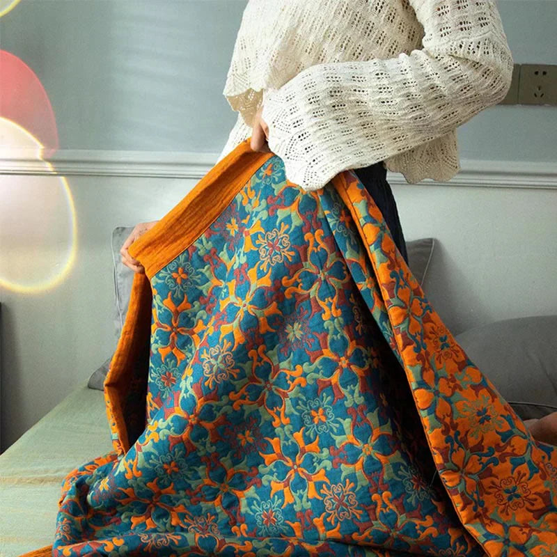 Couette en Coton à Six Couches Orange & Bleu - TerraLoom