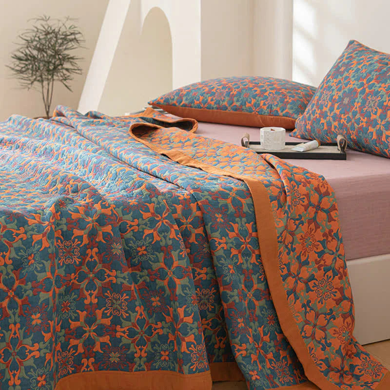 Couette en Coton à Six Couches Orange & Bleu - TerraLoom
