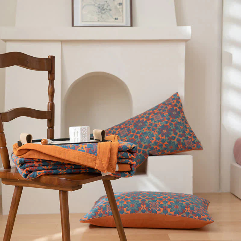 Couette en Coton à Six Couches Orange & Bleu - TerraLoom