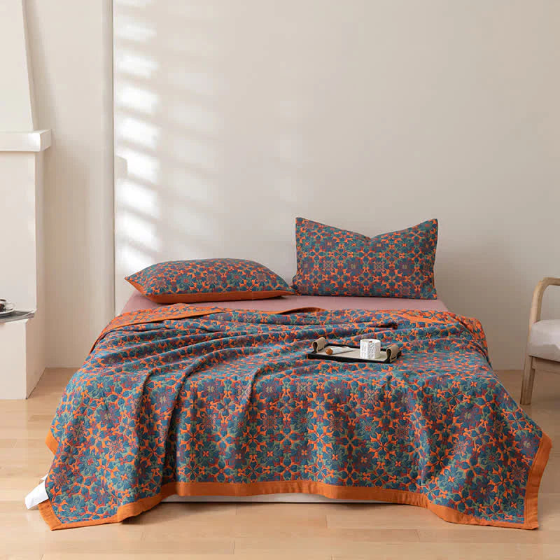 Couette en Coton à Six Couches Orange & Bleu - TerraLoom