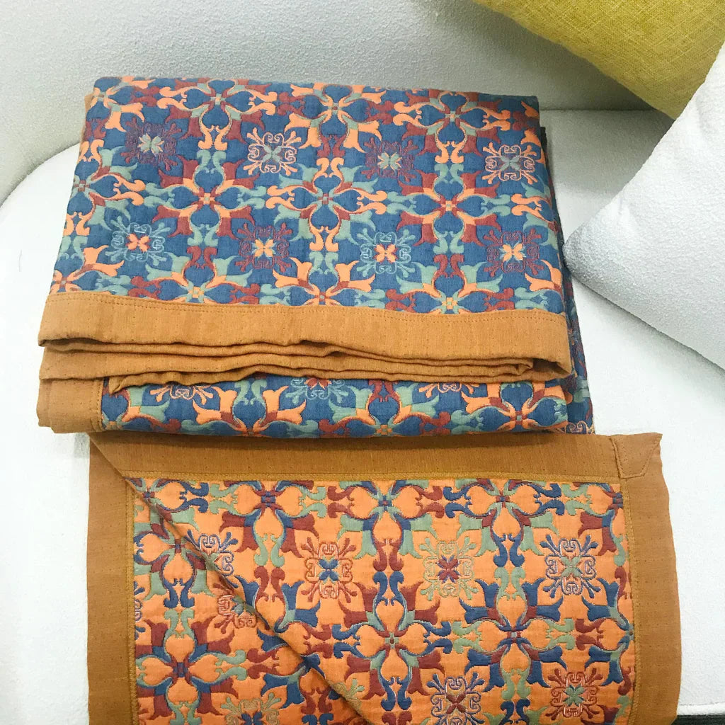 Couette en Coton à Six Couches Orange & Bleu - TerraLoom