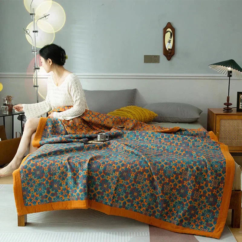 Couette en Coton à Six Couches Orange & Bleu - TerraLoom