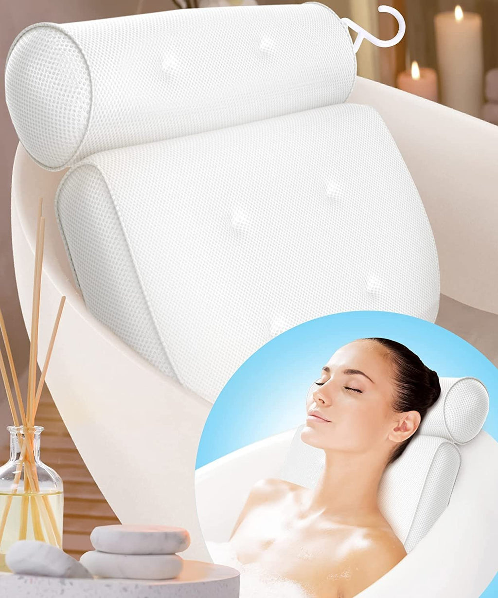 Coussin de bain orthopédique - Coussin de tête de baignoire respirant en tissu maillé 3D avec ventouses