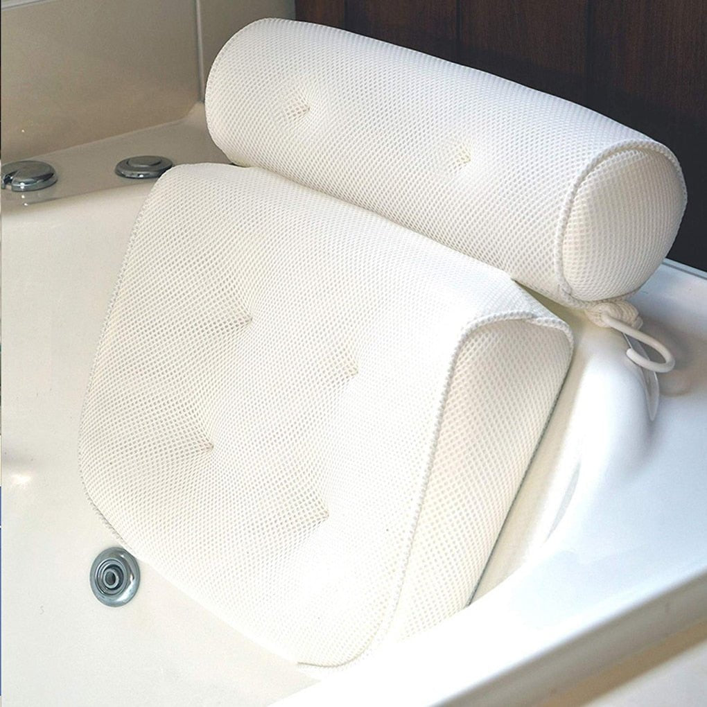 Coussin de bain orthopédique - Coussin de tête de baignoire respirant en tissu maillé 3D avec ventouses