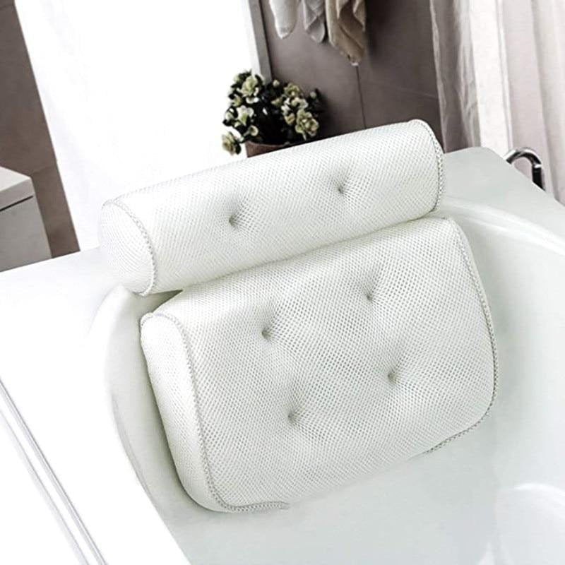 Coussin de bain orthopédique - Coussin de tête de baignoire respirant en tissu maillé 3D avec ventouses