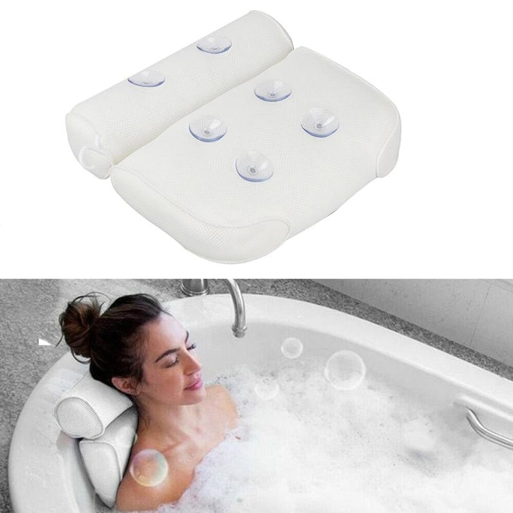 Coussin de bain orthopédique - Coussin de tête de baignoire respirant en tissu maillé 3D avec ventouses