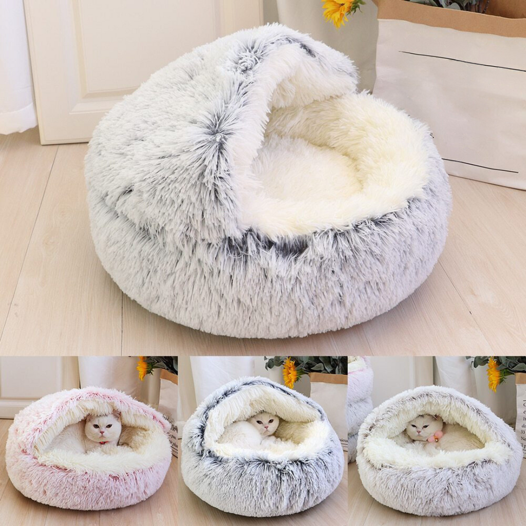 Caverne à câlins en peluche 2-en-1 avec capuche