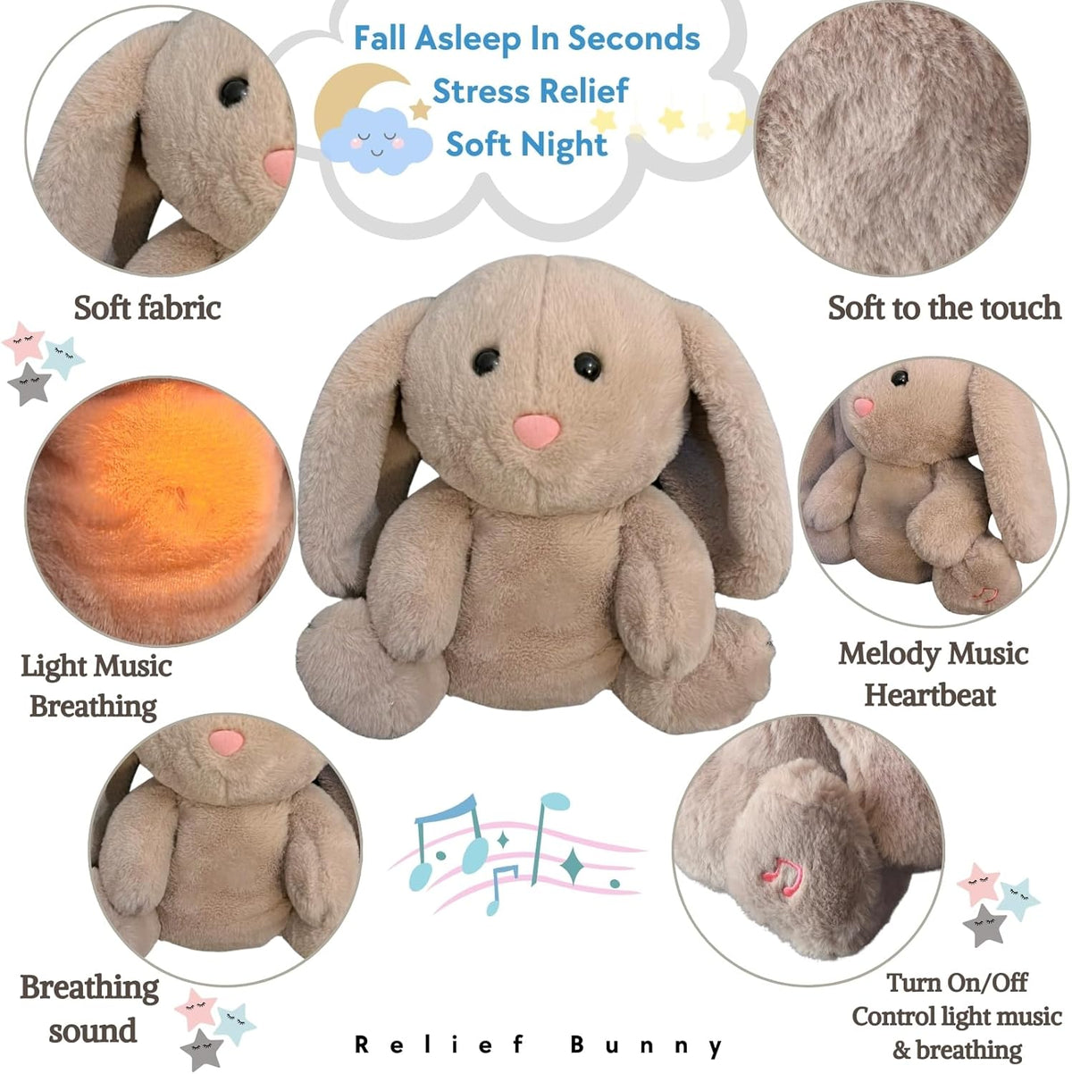 Teddy Aeroflux Soulagement Battement de Cœur - Peluche Lumineuse Respirante