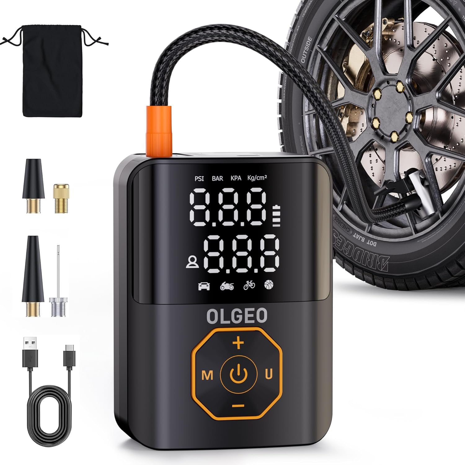 Pompe à Pneus Portable - Compresseur d'Air de 18000mAh pour Voitures et Motos