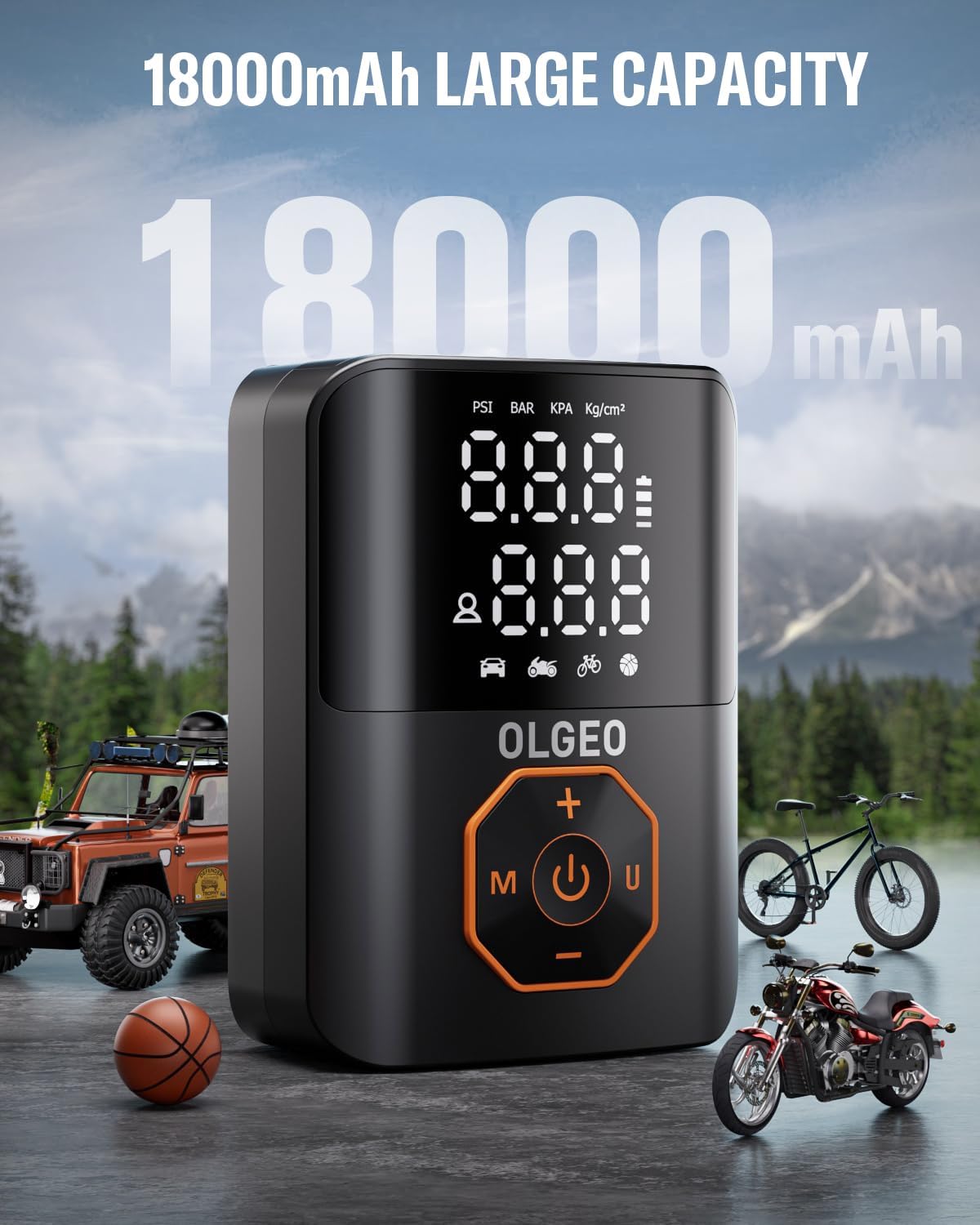 Pompe à Pneus Portable - Compresseur d'Air de 18000mAh pour Voitures et Motos