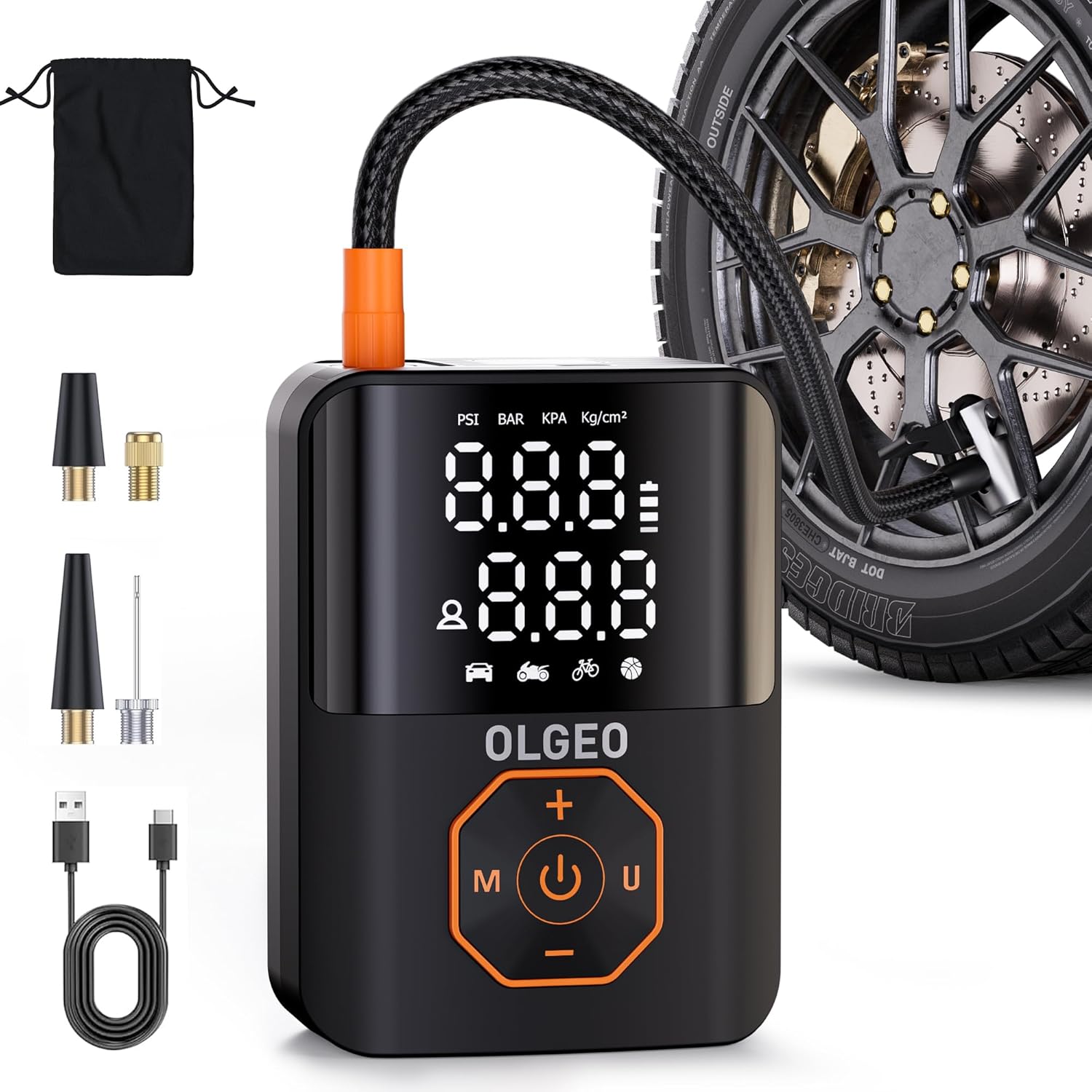 Pompe à Pneus Portable - Compresseur d'Air de 18000mAh pour Voitures et Motos