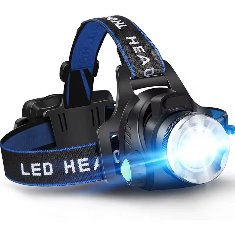 LAMPE FRONTALE ÉTANCHE PUISSANTE AVEC ZOOM & BATTERIE RECHARGEABLE POUR ACTIVITÉS EN PLEIN AIR