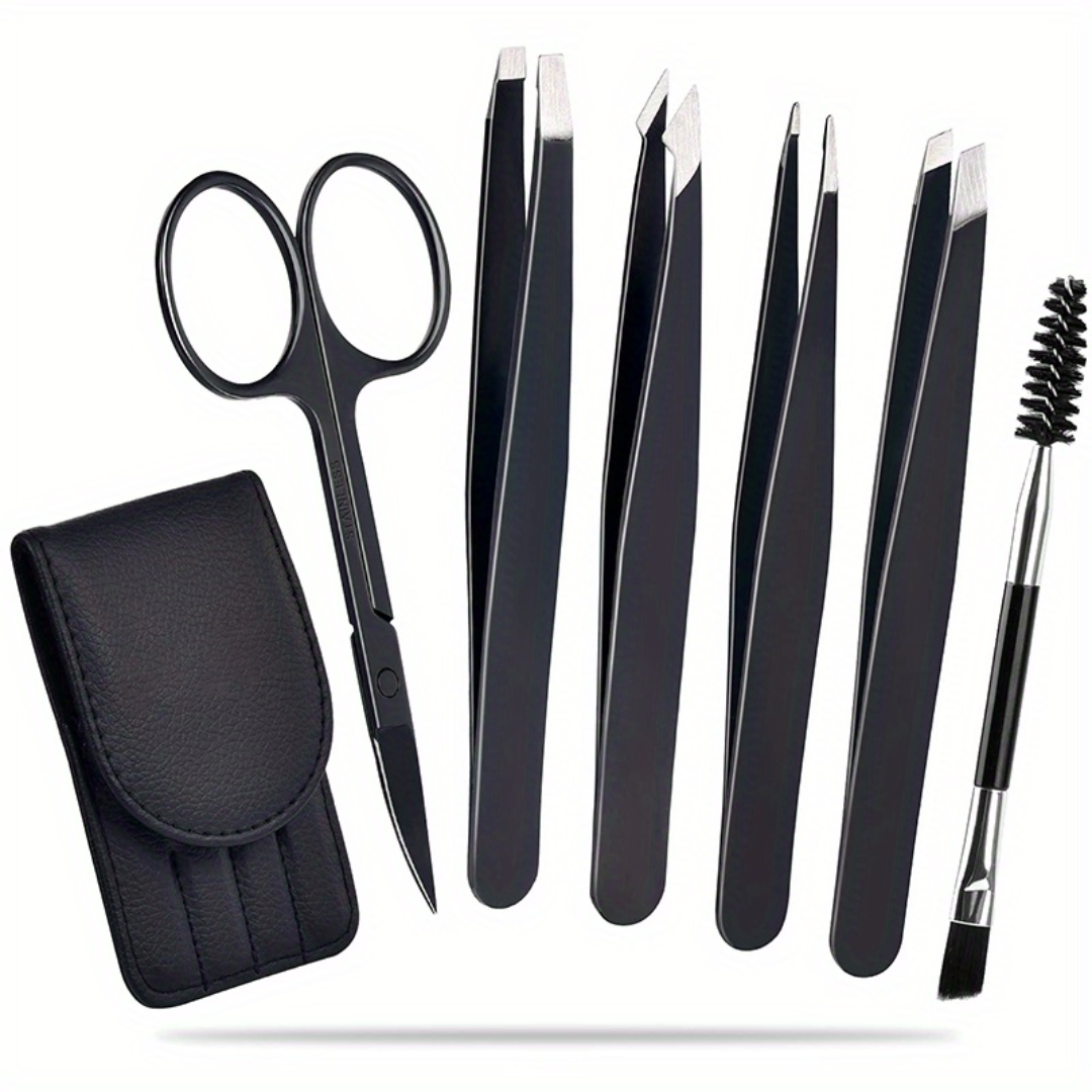 Set de Pinces à Épiler de Précision - 6 pièces pour Sourcils avec Étui de Voyage