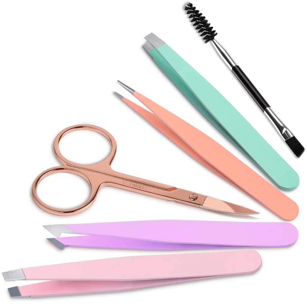 Set de Pinces à Épiler de Précision - 6 pièces pour Sourcils avec Étui de Voyage