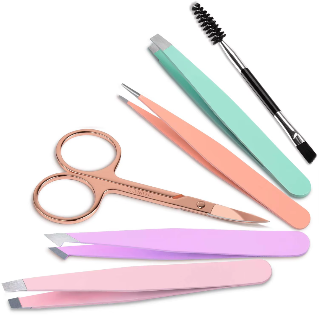 Set de Pinces à Épiler de Précision - 6 pièces pour Sourcils avec Étui de Voyage