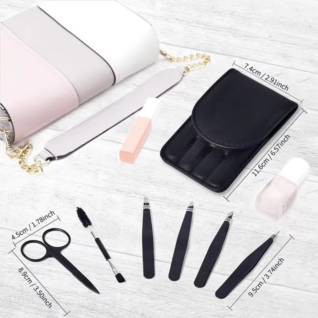 Set de Pinces à Épiler de Précision - 6 pièces pour Sourcils avec Étui de Voyage