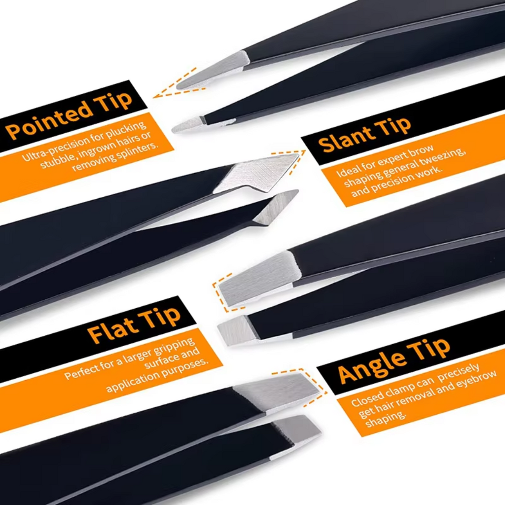 Set de Pinces à Épiler de Précision - 6 pièces pour Sourcils avec Étui de Voyage