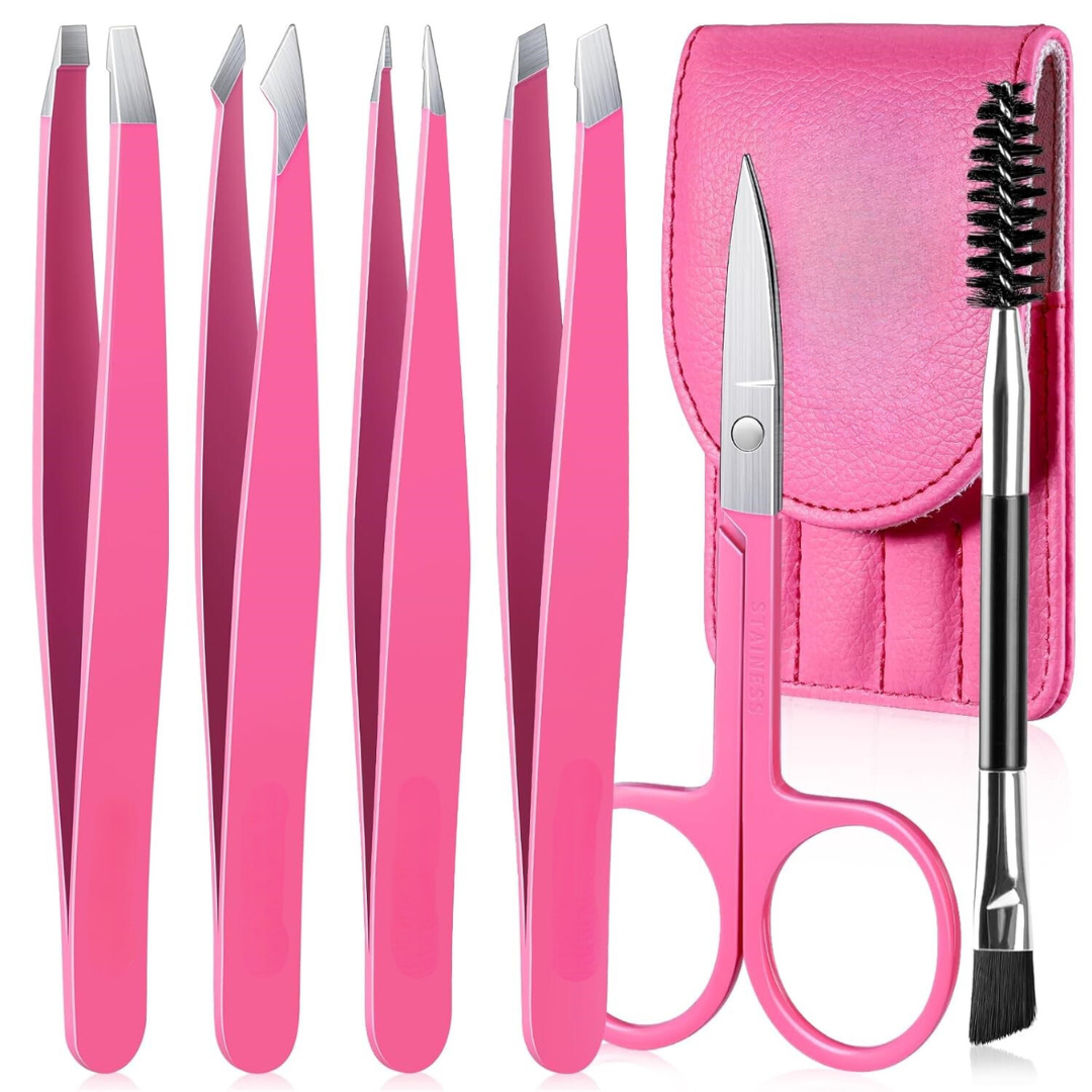 Set de Pinces à Épiler de Précision - 6 pièces pour Sourcils avec Étui de Voyage