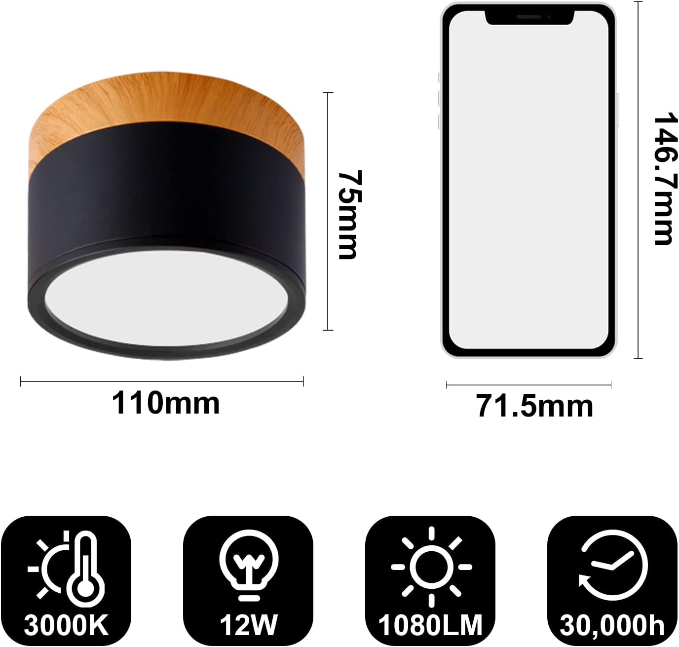 Lampe de plafond moderne avec accent en bois