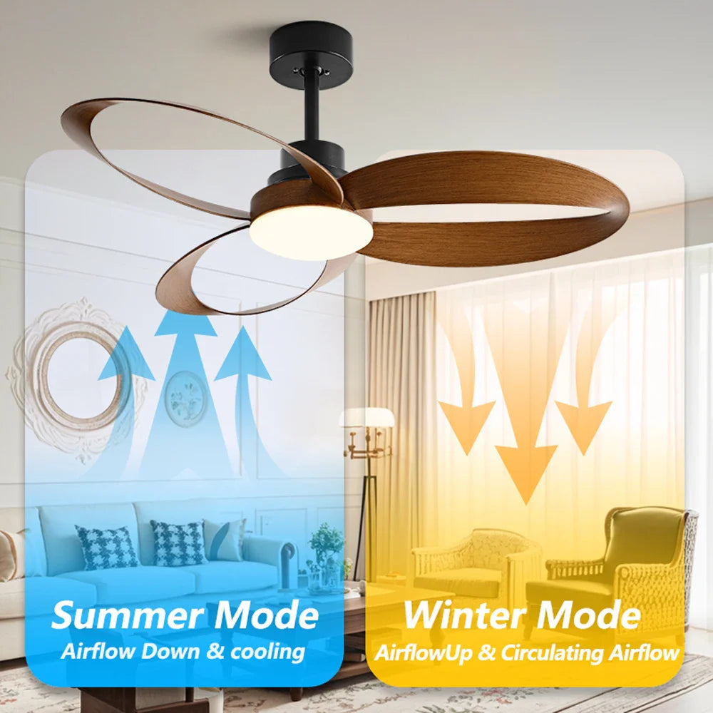 Ventilateur de plafond LED moderne avec des pales en bois