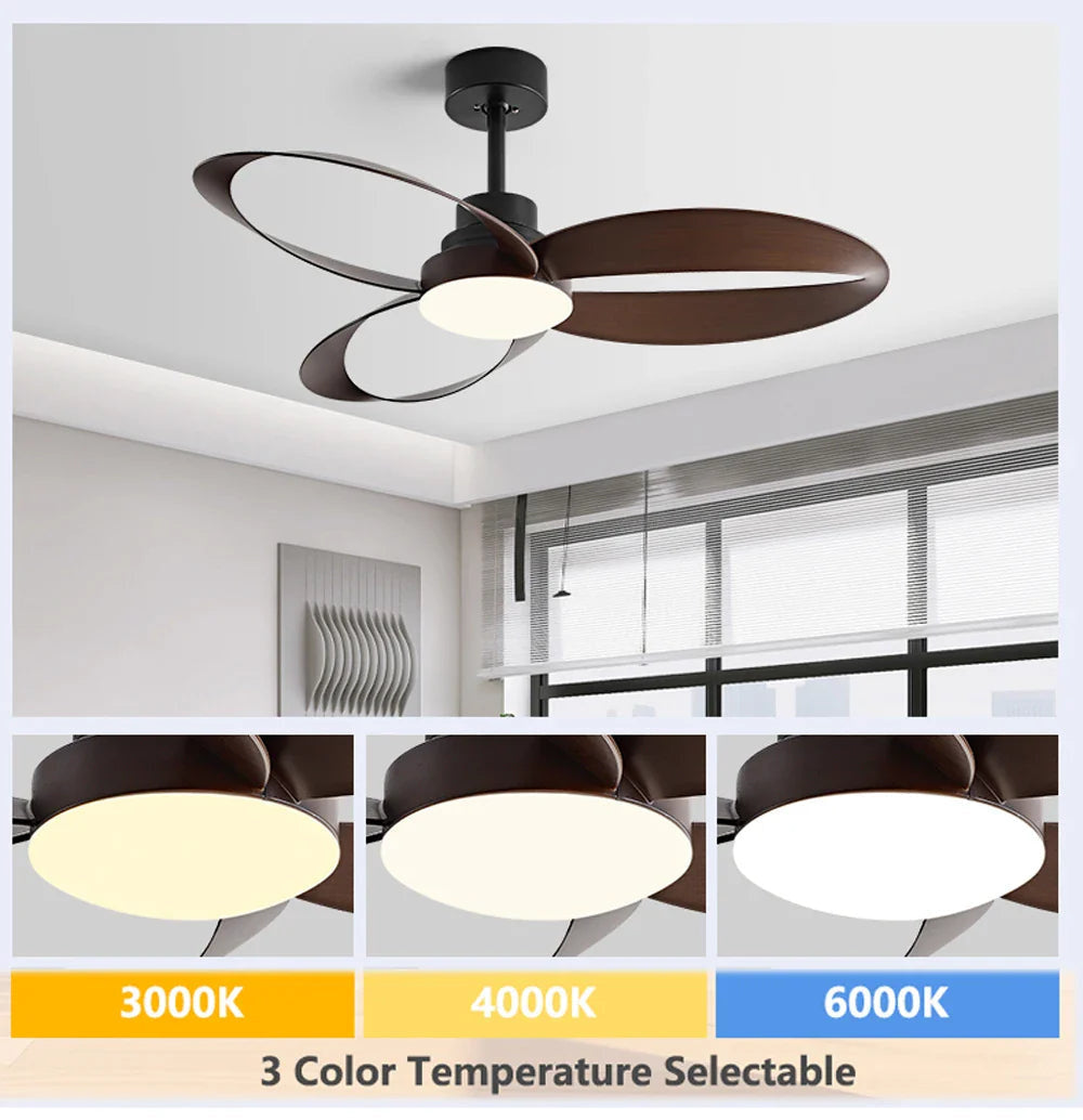 Ventilateur de plafond LED moderne avec des pales en bois