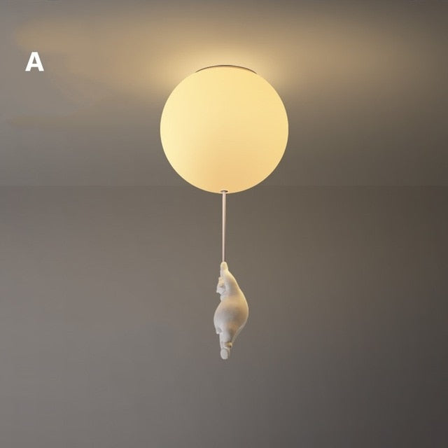 Lampe de Plafond Ludique avec Ours et Lumières en Ballon pour Chambre d'Enfant