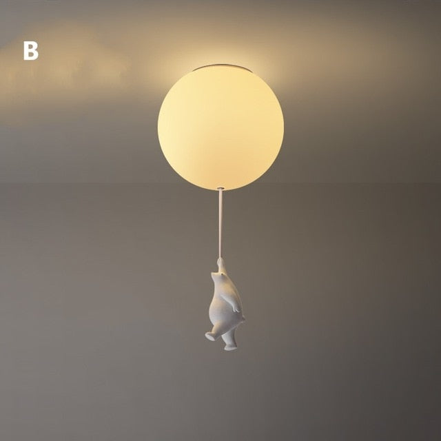 Lampe de Plafond Ludique avec Ours et Lumières en Ballon pour Chambre d'Enfant