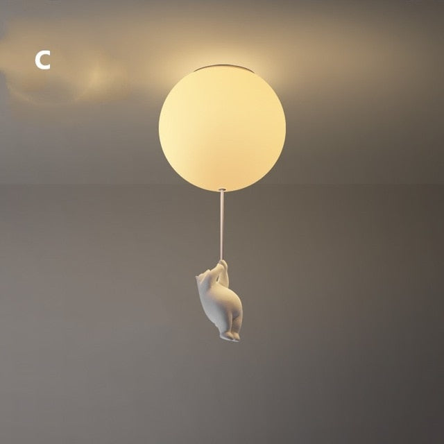 Lampe de Plafond Ludique avec Ours et Lumières en Ballon pour Chambre d'Enfant
