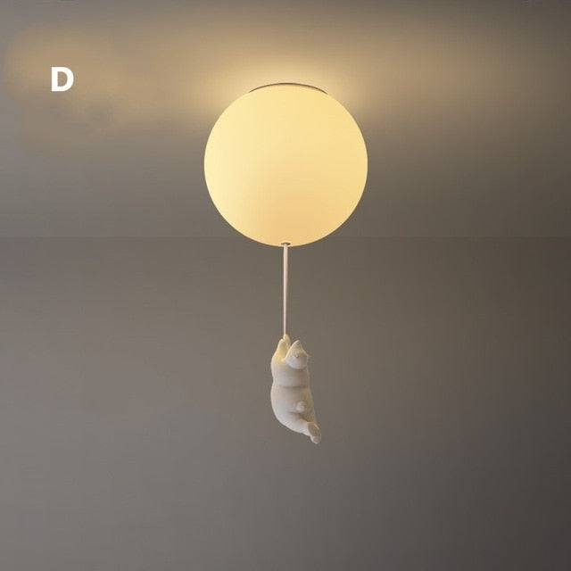 Lampe de Plafond Ludique avec Ours et Lumières en Ballon pour Chambre d'Enfant