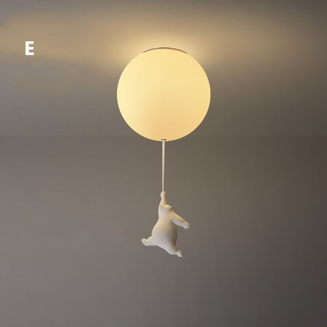Lampe de Plafond Ludique avec Ours et Lumières en Ballon pour Chambre d'Enfant