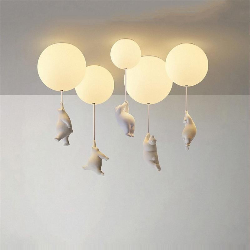 Lampe de Plafond Ludique avec Ours et Lumières en Ballon pour Chambre d'Enfant
