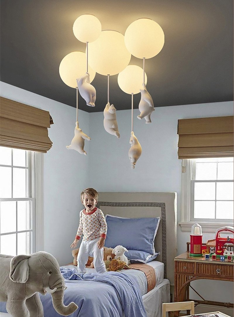 Lampe de Plafond Ludique avec Ours et Lumières en Ballon pour Chambre d'Enfant