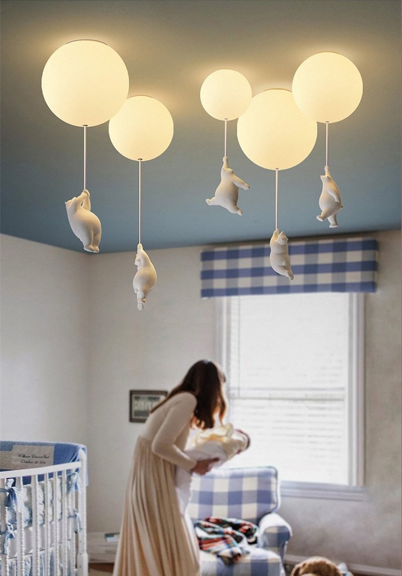 Lampe de Plafond Ludique avec Ours et Lumières en Ballon pour Chambre d'Enfant