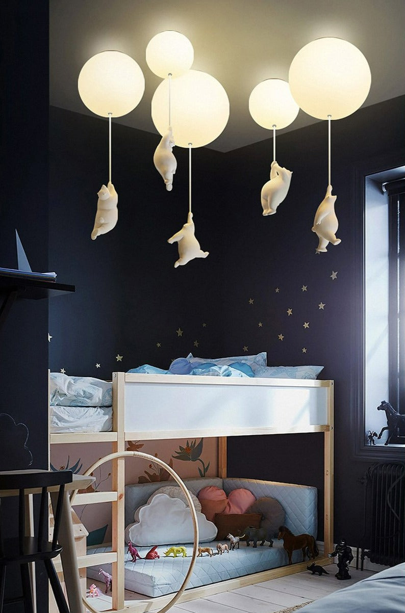 Lampe de Plafond Ludique avec Ours et Lumières en Ballon pour Chambre d'Enfant