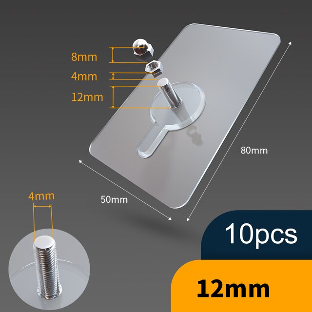 10 pièces Crochets adhésifs transparents sans perçage