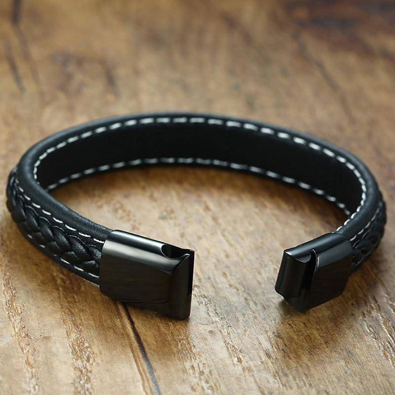 Skanto | Bracelet Médical d'Alerte pour Diabétiques pour Hommes - Cuir Noir Tissé - Pour Diabète de Type 1 et Type 2