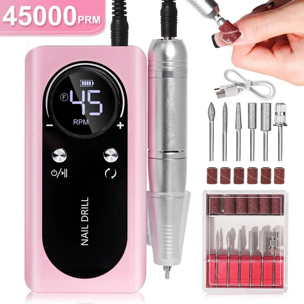 FICHE ÉLECTRIQUE PORTABLE PROFESSIONNELLE À 45000RPM AVEC BATTERIE RECHARGEABLE | NIVEAU DE BRUIT FAIBLE POUR MANUCURE