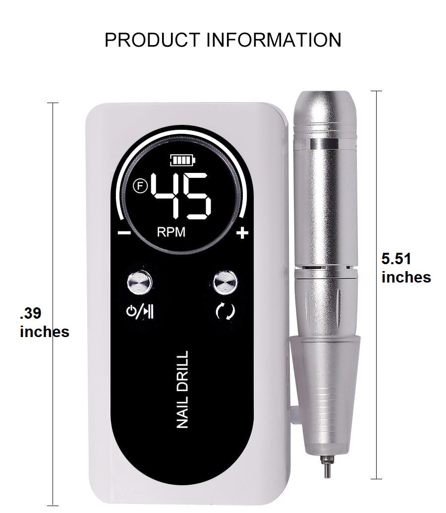 FICHE ÉLECTRIQUE PORTABLE PROFESSIONNELLE À 45000RPM AVEC BATTERIE RECHARGEABLE | NIVEAU DE BRUIT FAIBLE POUR MANUCURE