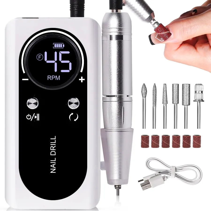 FICHE ÉLECTRIQUE PORTABLE PROFESSIONNELLE À 45000RPM AVEC BATTERIE RECHARGEABLE | NIVEAU DE BRUIT FAIBLE POUR MANUCURE