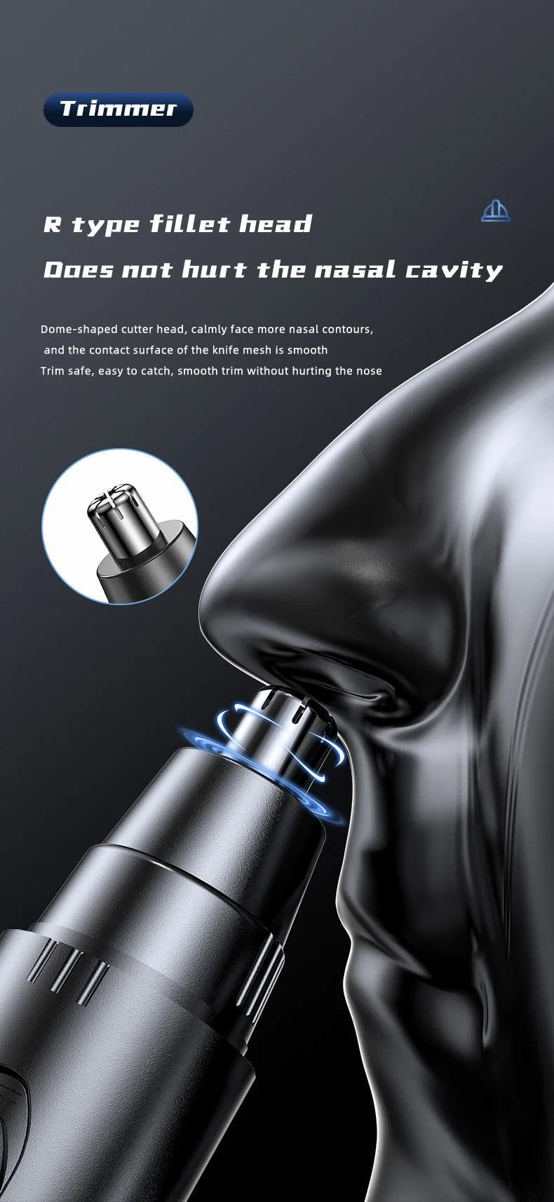 TONDEUSE À POILS DE NEZ ET D'OREILLES SANS DOULEUR POUR HOMMES ET FEMMES - RECHARGEABLE