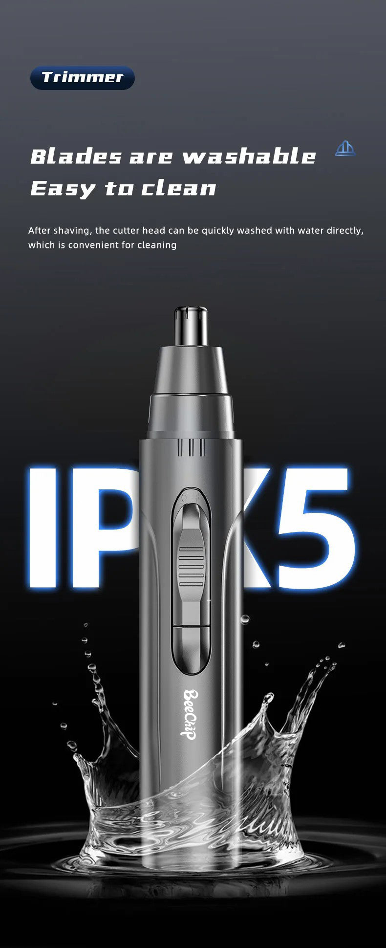 TONDEUSE À POILS DE NEZ ET D'OREILLES SANS DOULEUR POUR HOMMES ET FEMMES - RECHARGEABLE