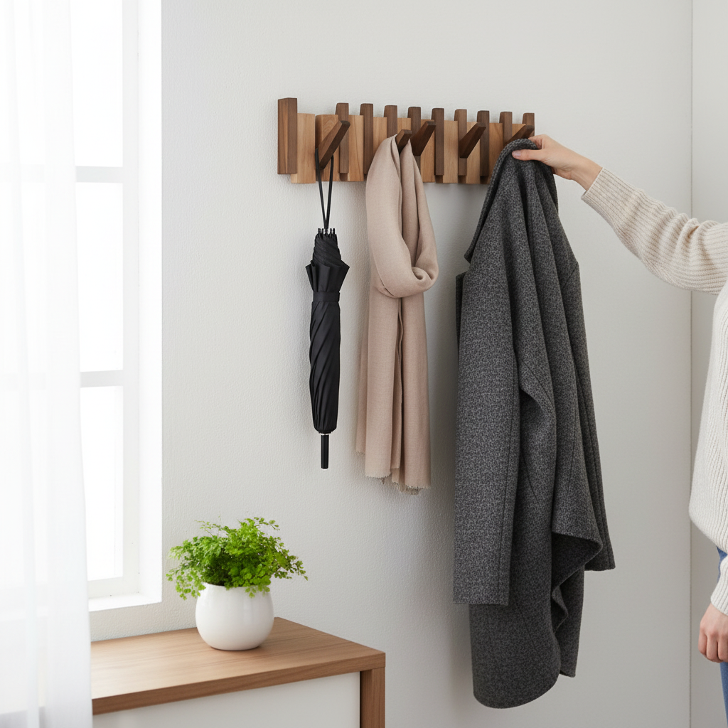Porte-manteau élégant en bois à fixer au mur