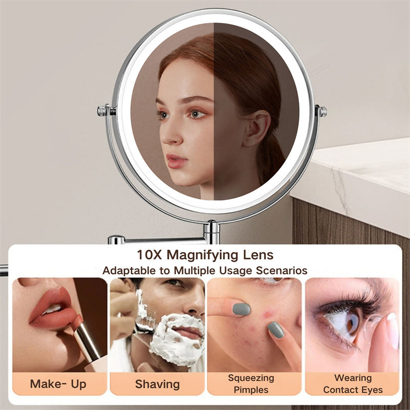 Miroir de Rasage Murale Rechargeable avec Éclairage LED