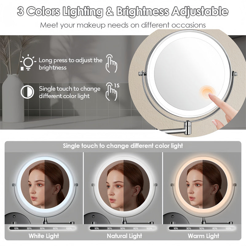 Miroir de Rasage Murale Rechargeable avec Éclairage LED