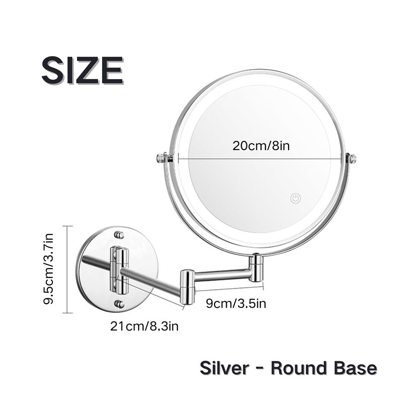 Miroir de Rasage Murale Rechargeable avec Éclairage LED