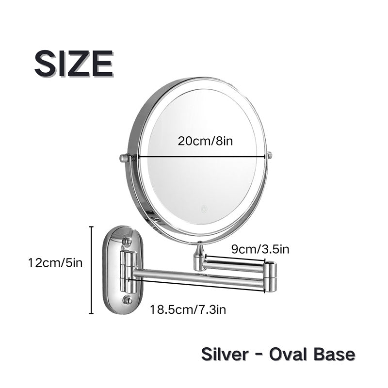Miroir de Rasage Murale Rechargeable avec Éclairage LED