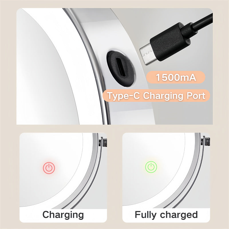 Miroir de Rasage Murale Rechargeable avec Éclairage LED